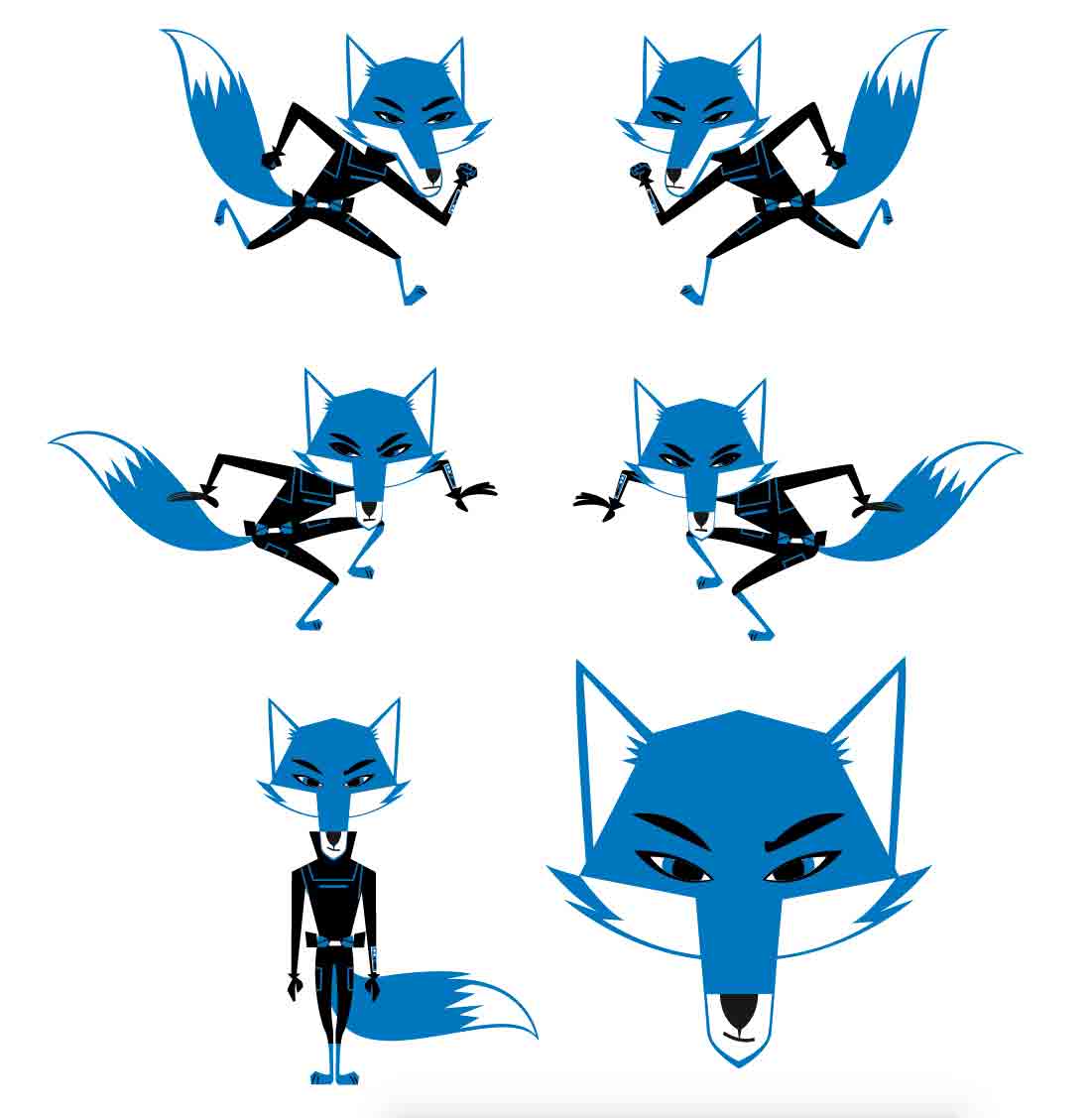 Blue Fox animated character-running jumping and standing