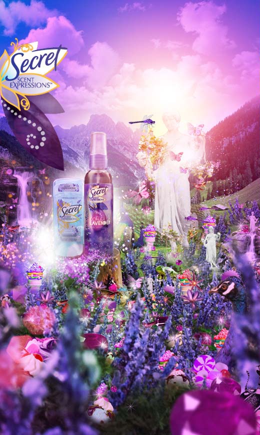 CGI-photography photo-imaging-steroscopic floral landscape for secret scent campaign-Anxo Amarelle