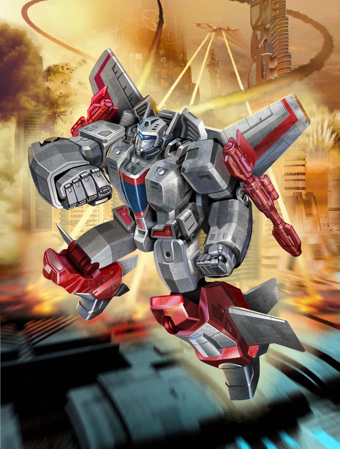 Gray and Red Transformer