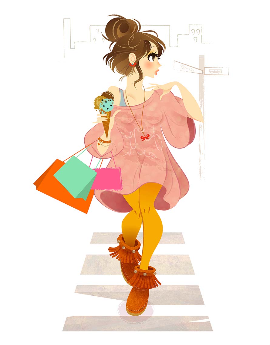 Anime People and Characters_brunette shopping bags