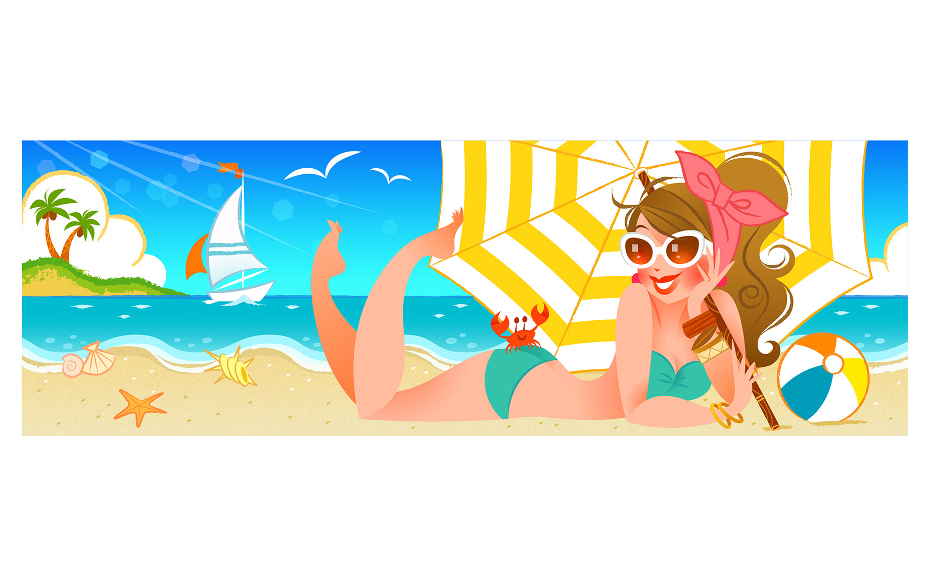Hyaku-Anime People and Characters_woman in bikini relaxing at the beach