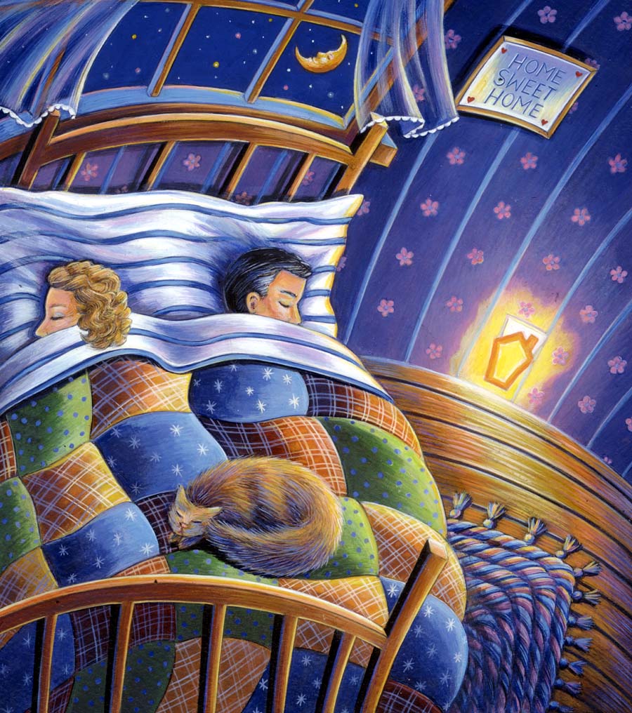 Illustration-Cartoons and Characters_Children and cat sleeping-Pamela Hamilton