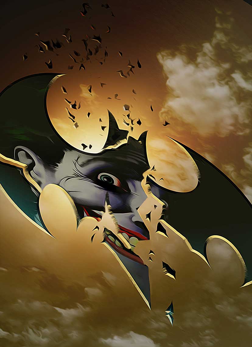 Joker® reflected onto shattered Batman® sheild for Killing JokeComp 3  