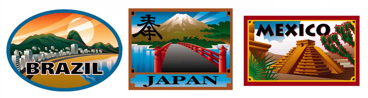 Mexico-Japan-Brazil-Travel Stickers