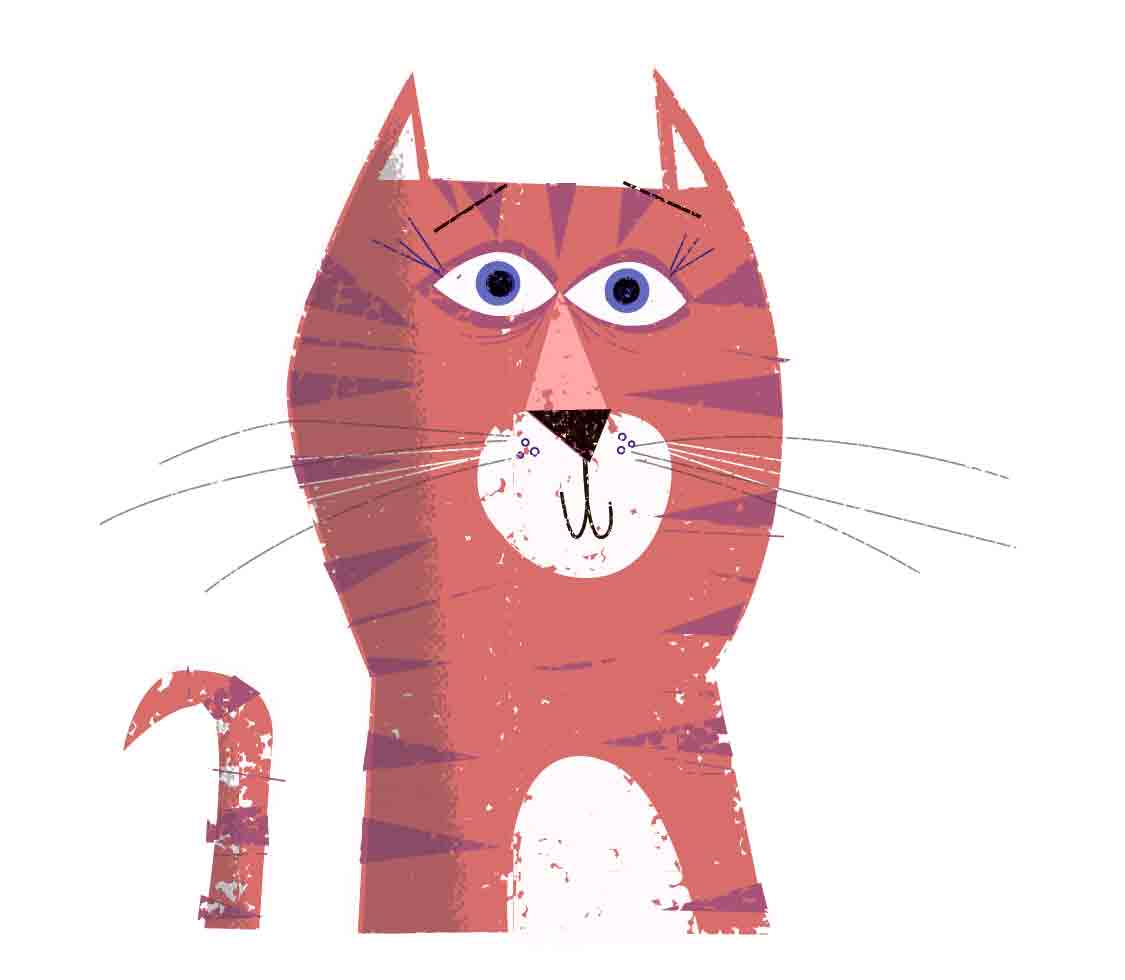 Tabby cat animated character cartoon in 1960s retro rendering style