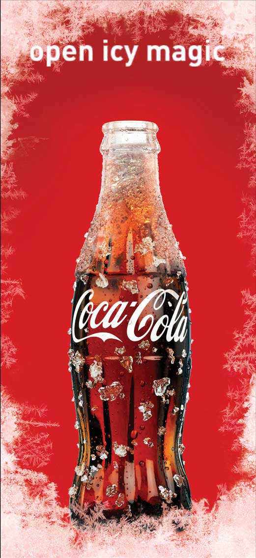 cgi-illustration-icy coke bottle rendering inside iced window