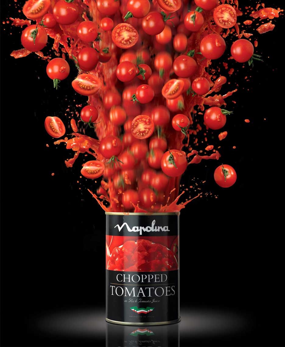 cgi realistic tomatoes exploding out of open tin can