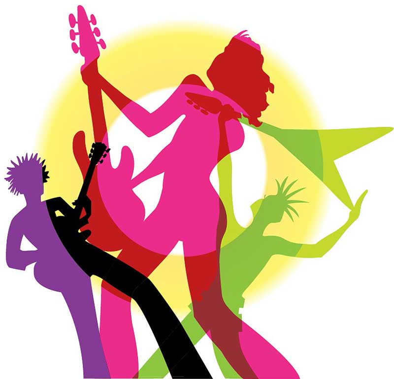 color silhouettes of rock guitarists