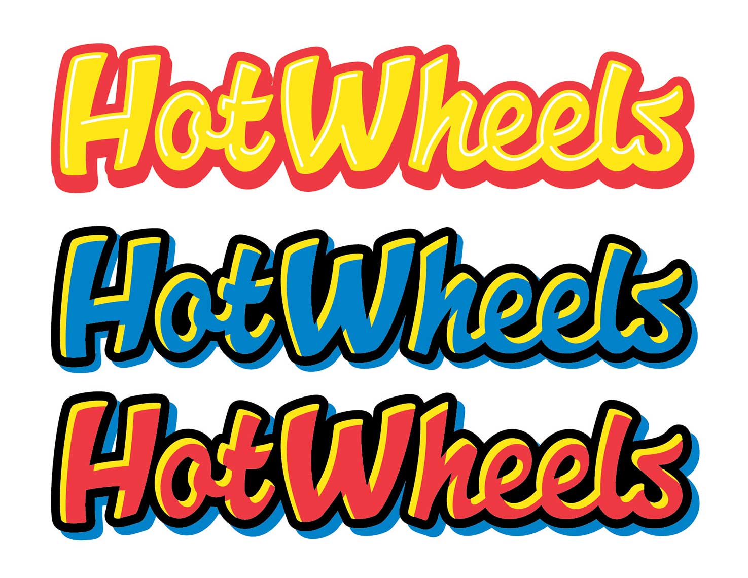 colored script type with highlights-hot wheels logo development
