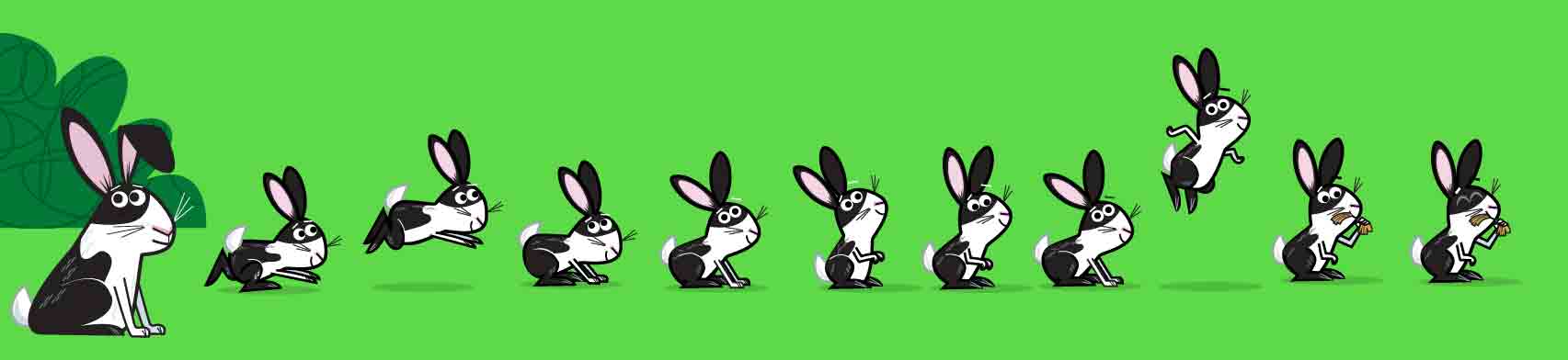 cute animated bunnies playing leapfrog