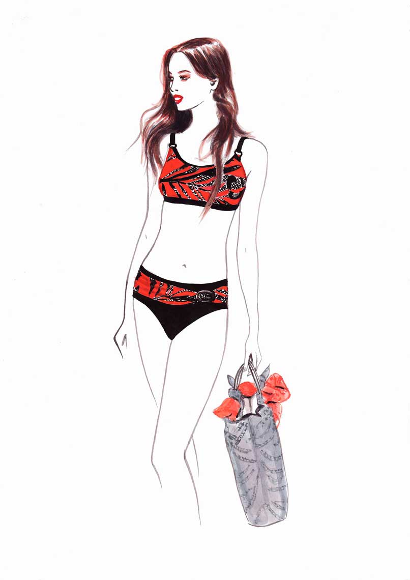 illustration-beauty-style-Fashion-Black-and-Red-Bikini