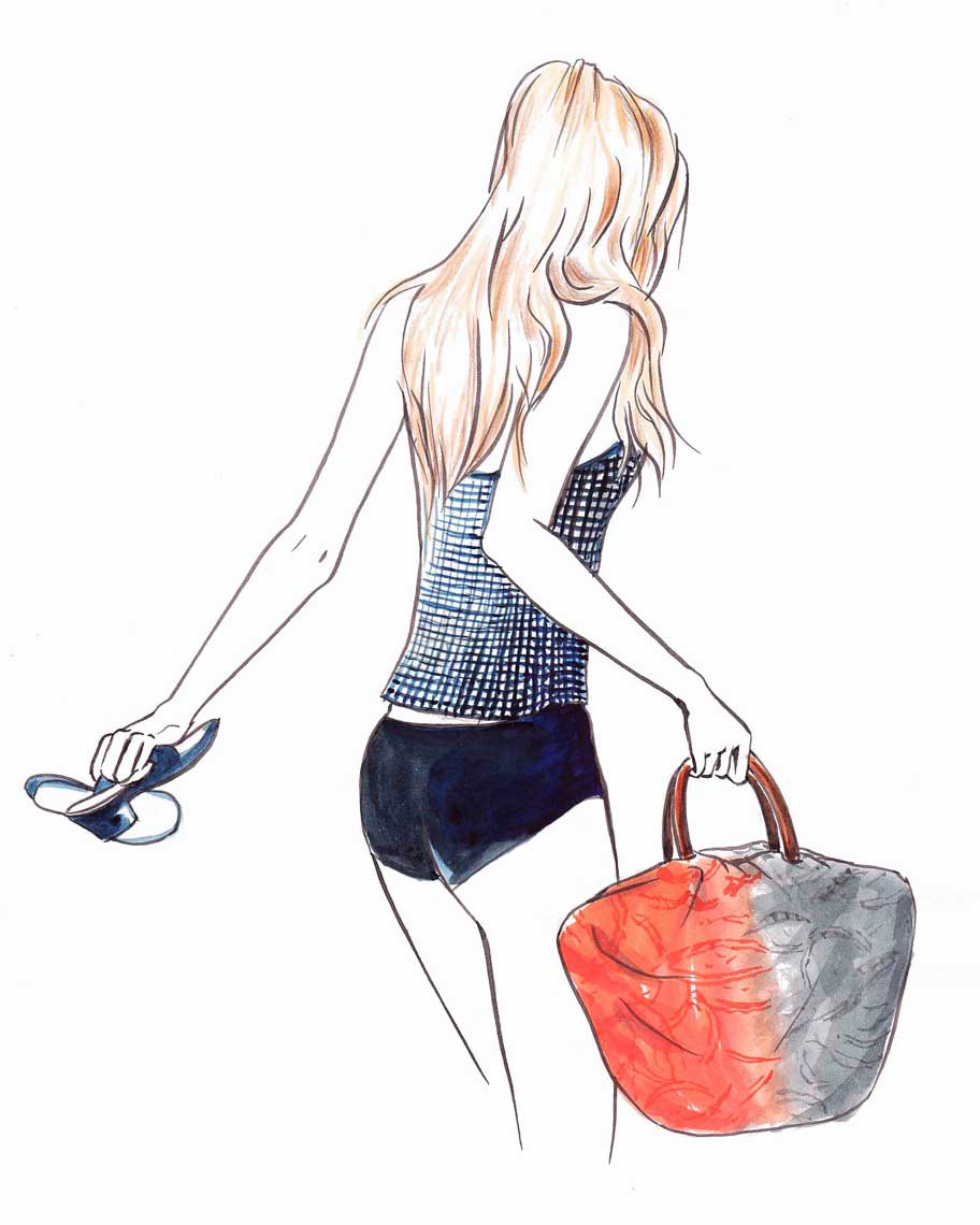 female-illustration-beauty-style-Fashion-Blonde-with-Sandals-and-Bag-annie-france-giroud