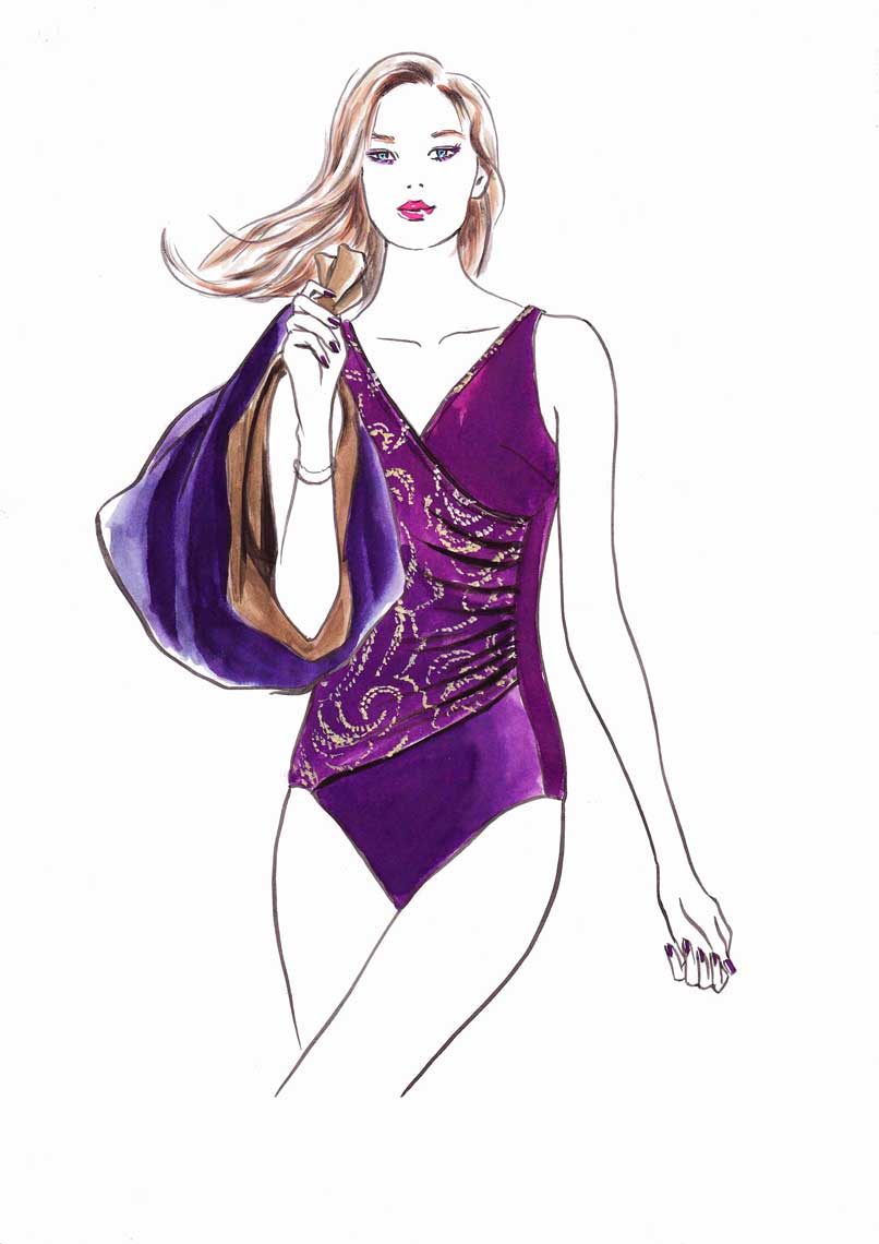 female-illustration-beauty-style-Fashion-Purple-Swimsuit-annie-france-giroud