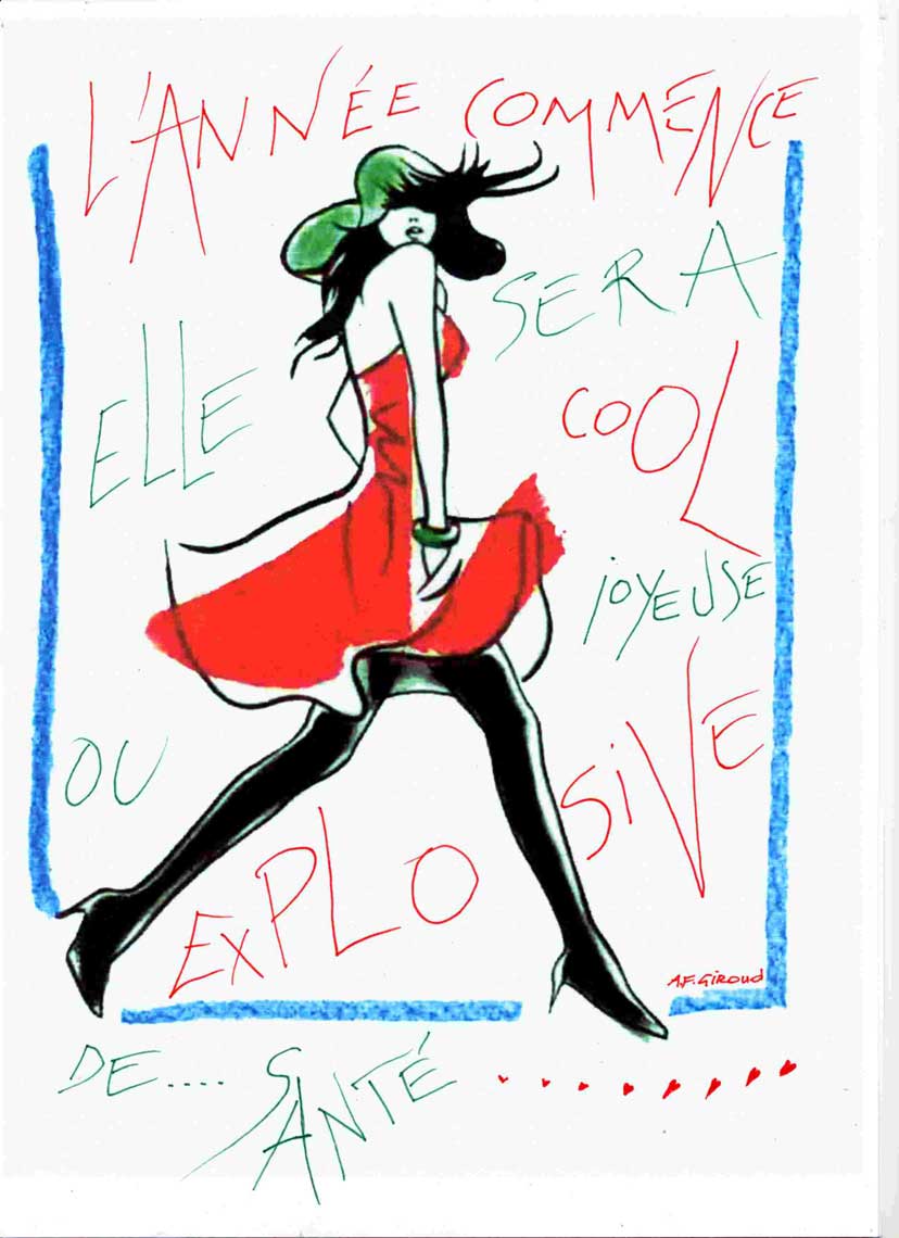 female-illustration-beauty-style-Fashion-Red-Dress-Green-Hat-annie-france-giroud