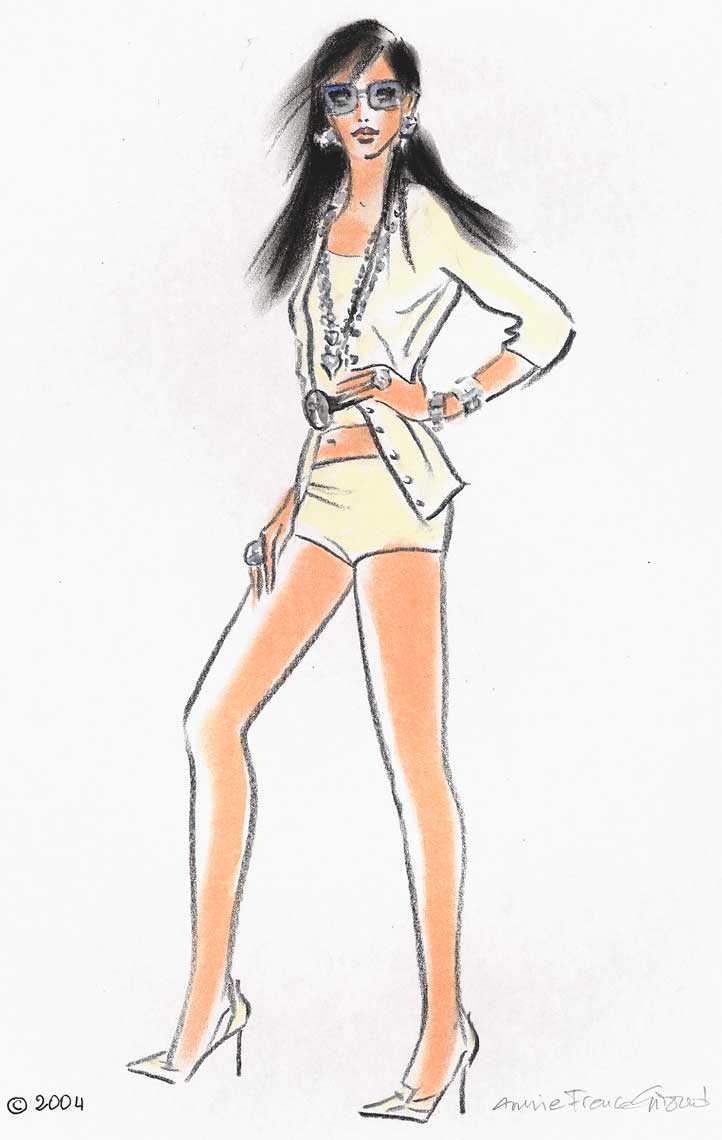 female-illustration-beauty-style-Fashion-Tan-Jacket-and-Shorts-annie-france-giroud