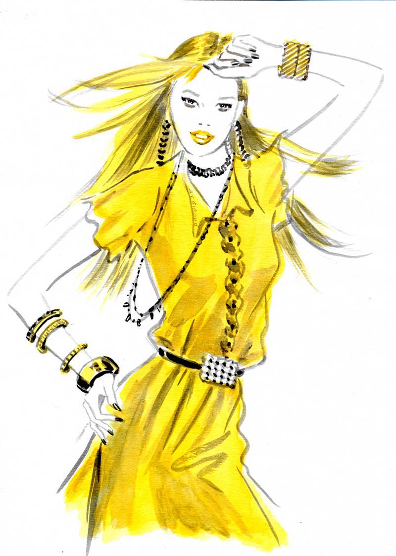 illustration-beauty-style-Fashion-Yellow-Shortsleeved-Dress