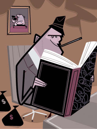illustration-Cartoon_mobster reading a book-David Semple