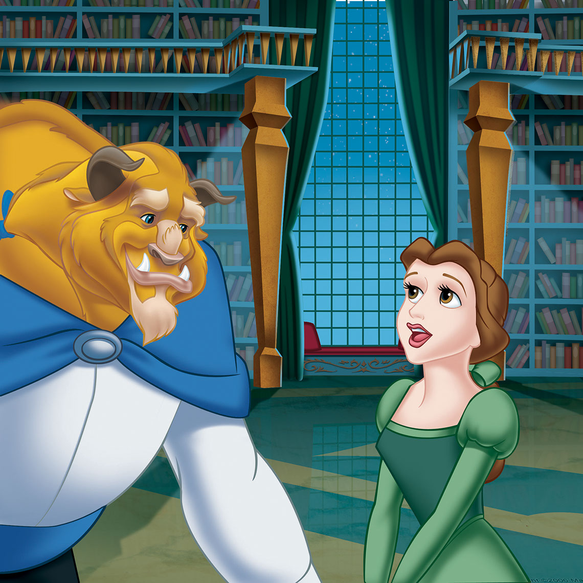 illustration-Cartoons and Characters_Beast and Belle in Library-Shawn McKelvey