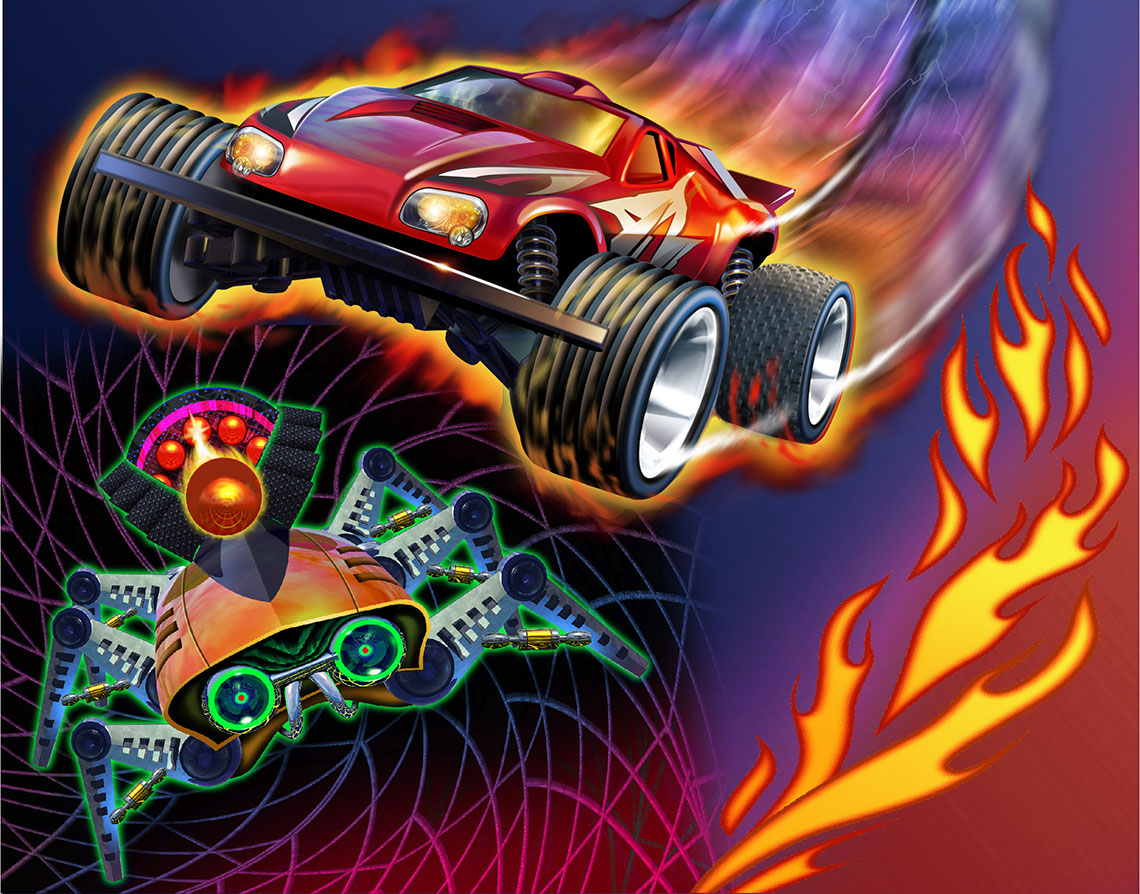 illustration-Cartoons and Characters_Red car jumps robot-Tony Randazzo