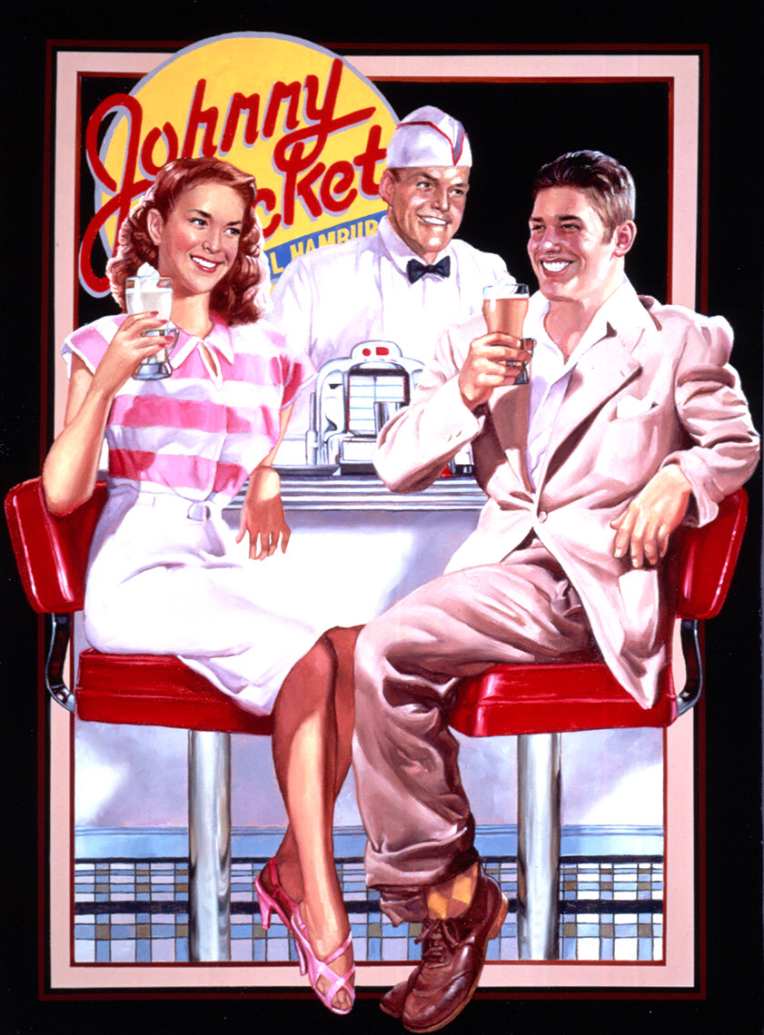 illustration-Characters_People_Johnny Rocket with Waitresses-Chris Hopkins