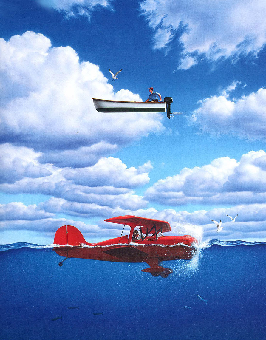 illustration-Conceptual_Crasehd plane and boat rescue reversal-Jerry LoFaro