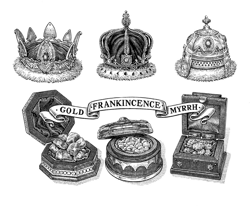 illustration-Gold-Frankincence-and-Myrrh-By-Dave Hopkins