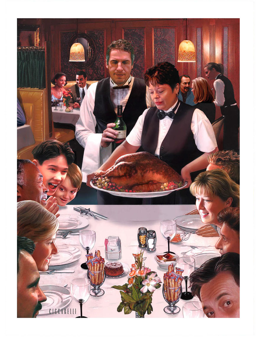 illustration-People_Family thanksgiving dinner at a restaurant-Impressa