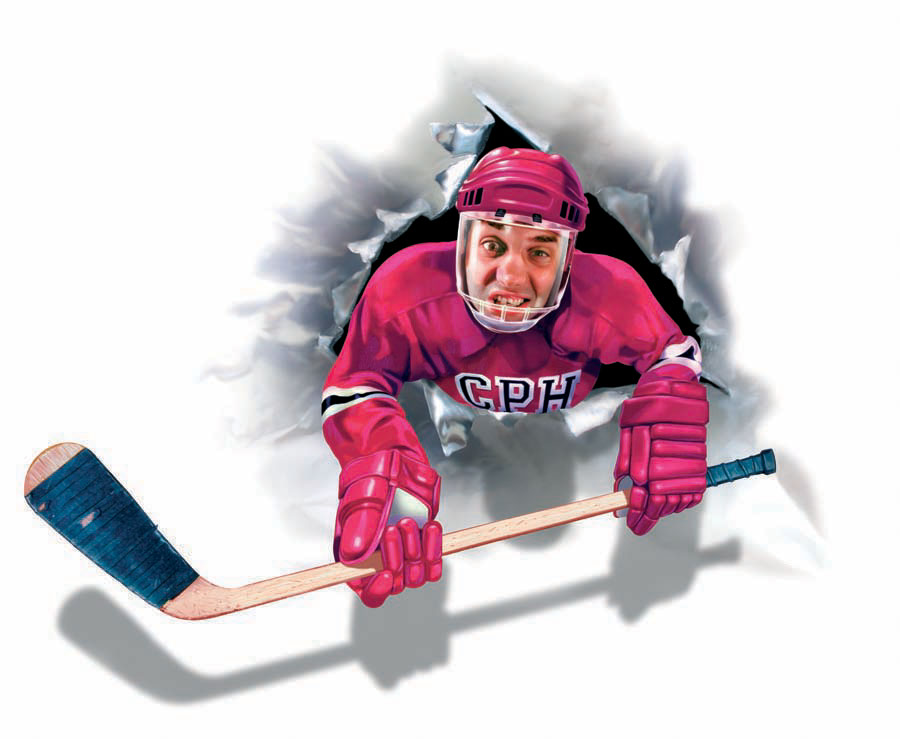 illustration-People_Hockey player crashing through wall-Impressa