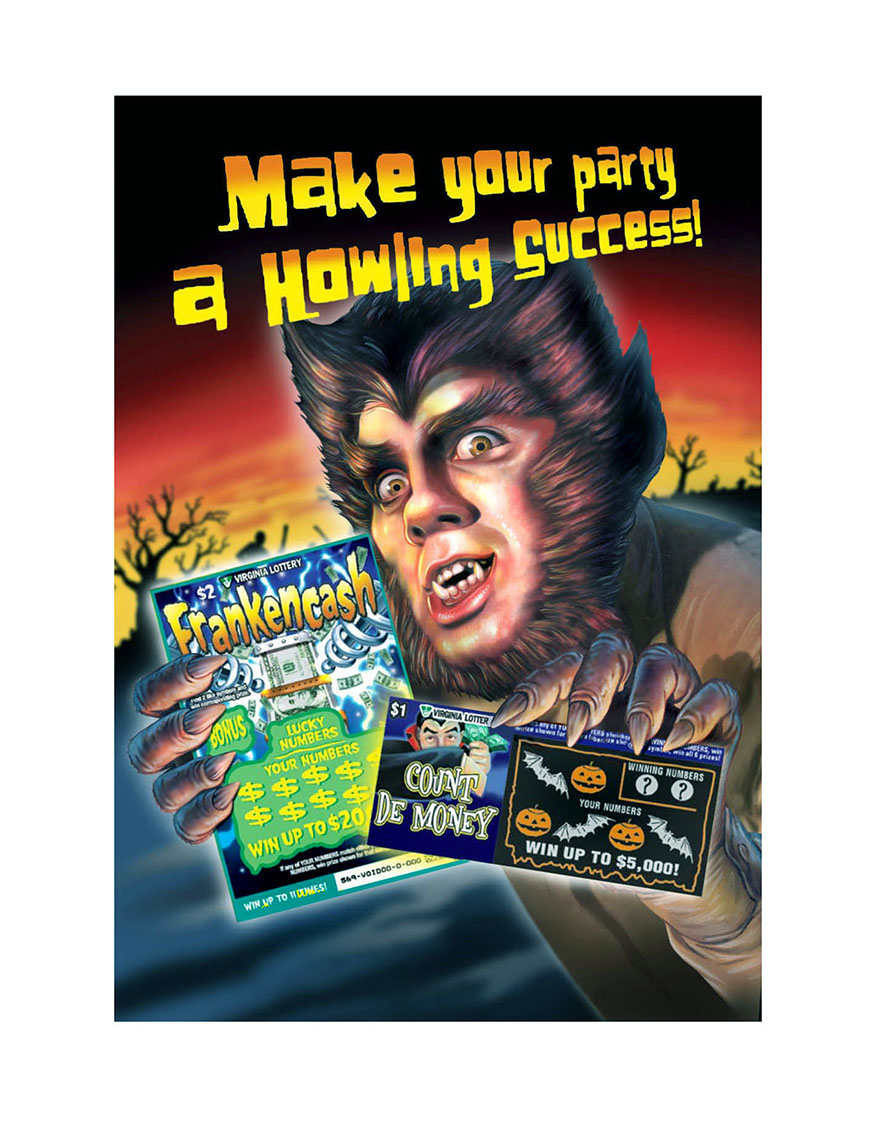 illustration-Products and Still Life_Werewolf with frankencash lotto ticket-Impressa