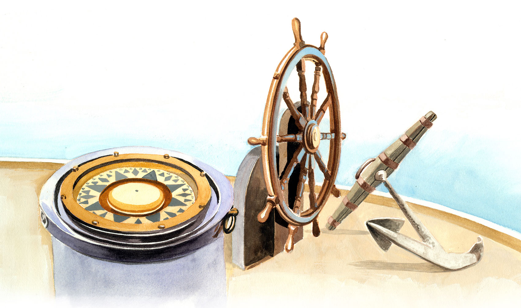 illustration-Retro_Admirals compass anchor steering wheel-Pastiche