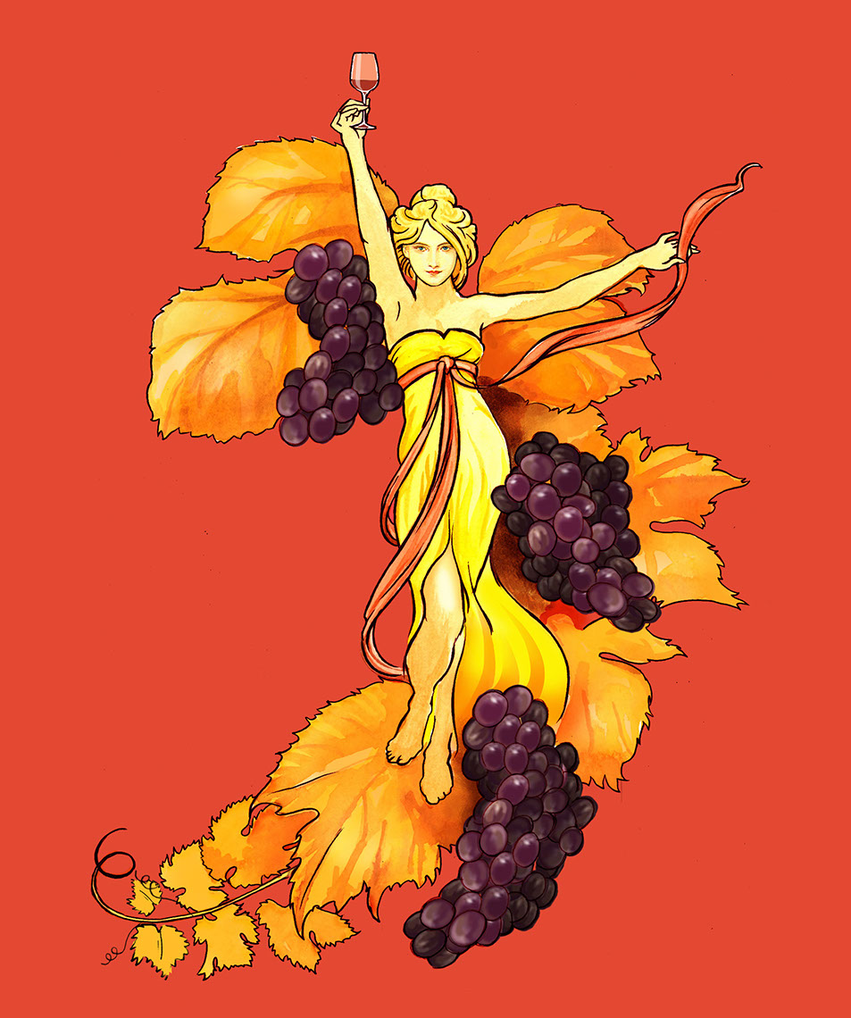 illustration-Retro_Autumn wine harvest goddess-Pastiche