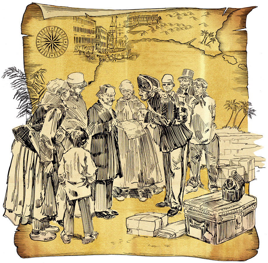 illustration-Retro_Colonists on a map-Pastiche