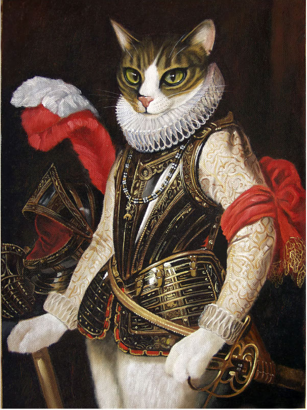 illustration-Retro_Medieval cat knight portrait-Pastiche