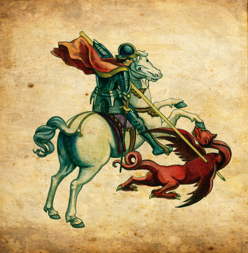 illustration-Retro_Medieval defeat of a dragon-Pastiche