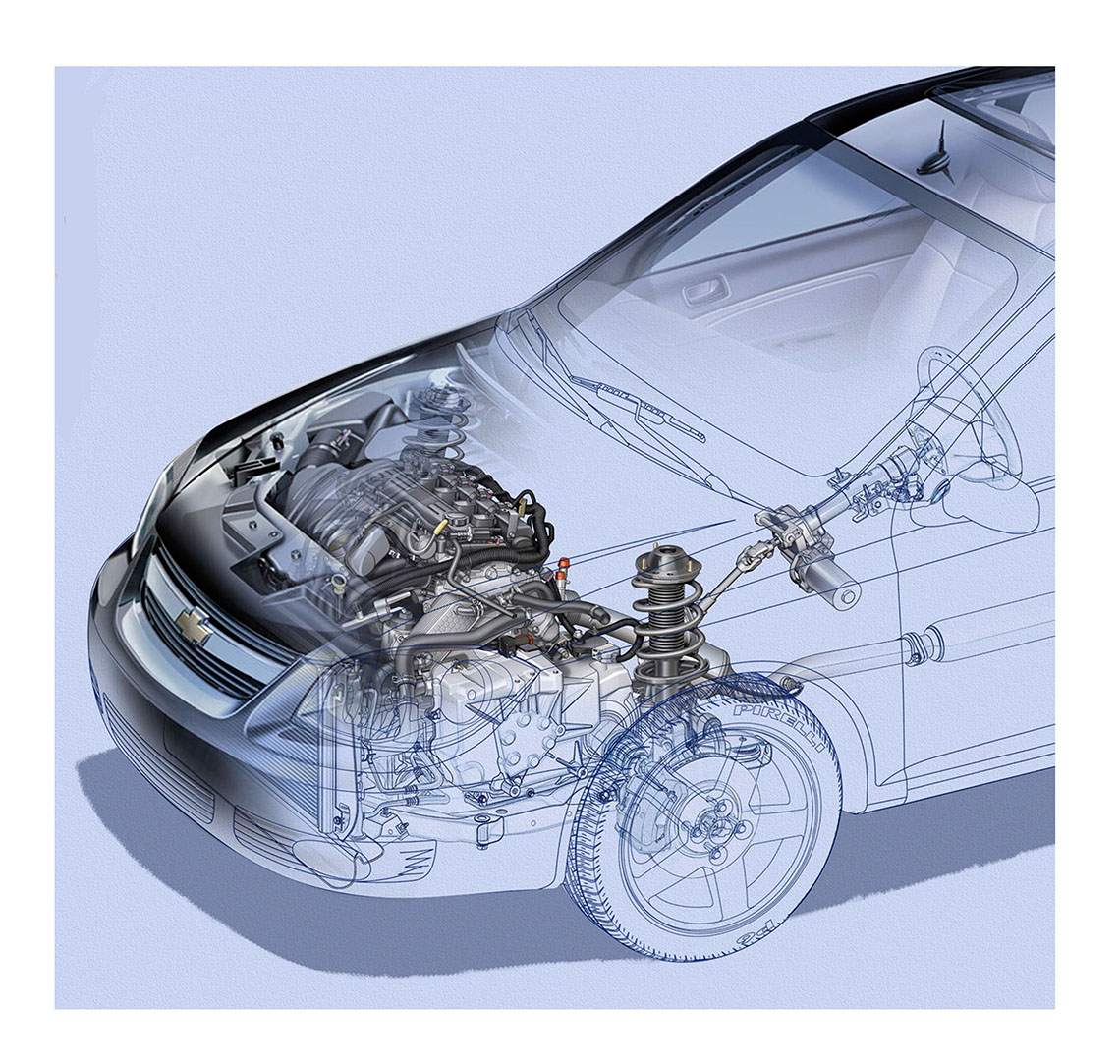 illustration-Technical and How To_Chevy Engine Cutaway-Tony Randazzo