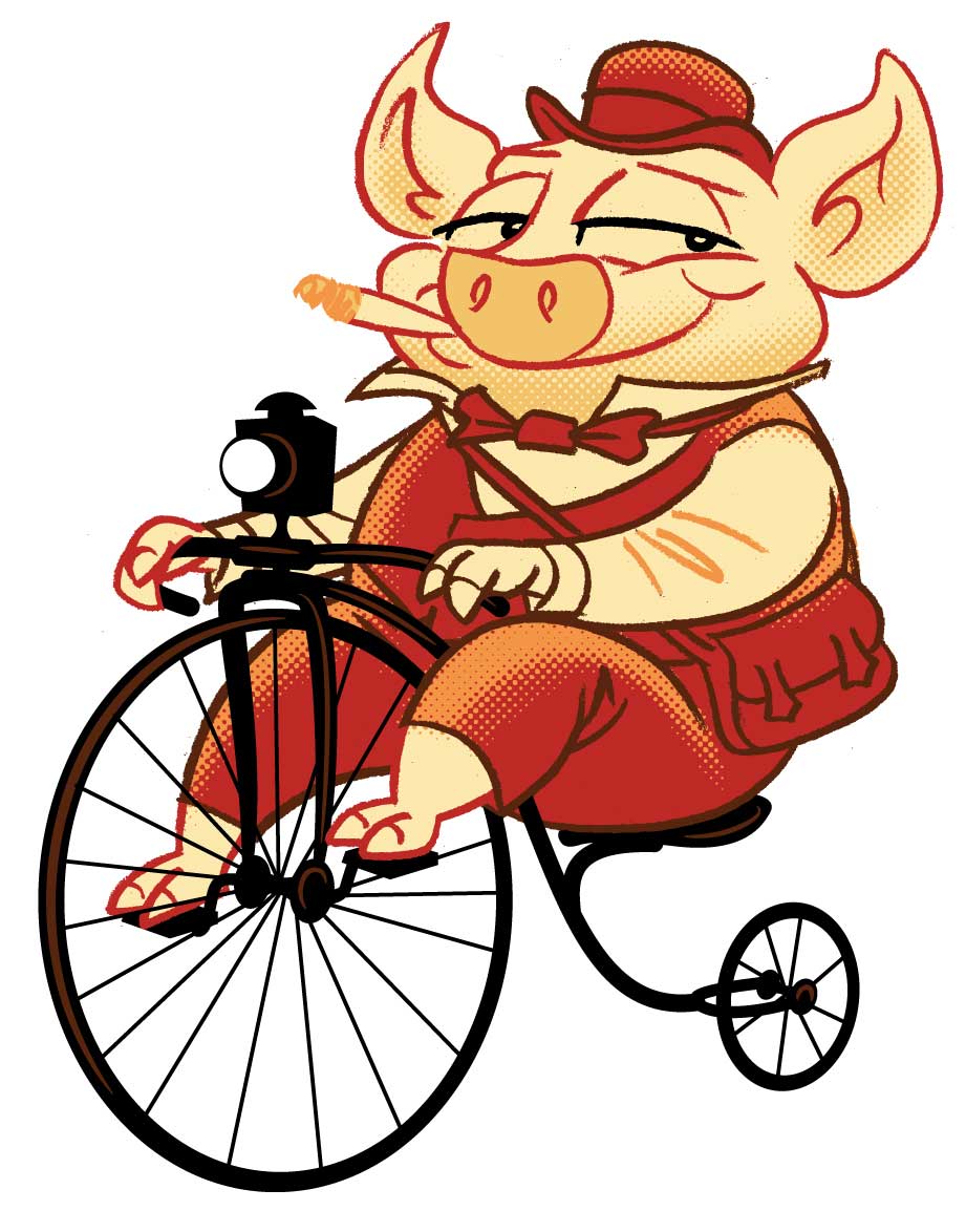 illustration-cartoon-animals-characters-Penny-FarthingPig-Geo Parkin