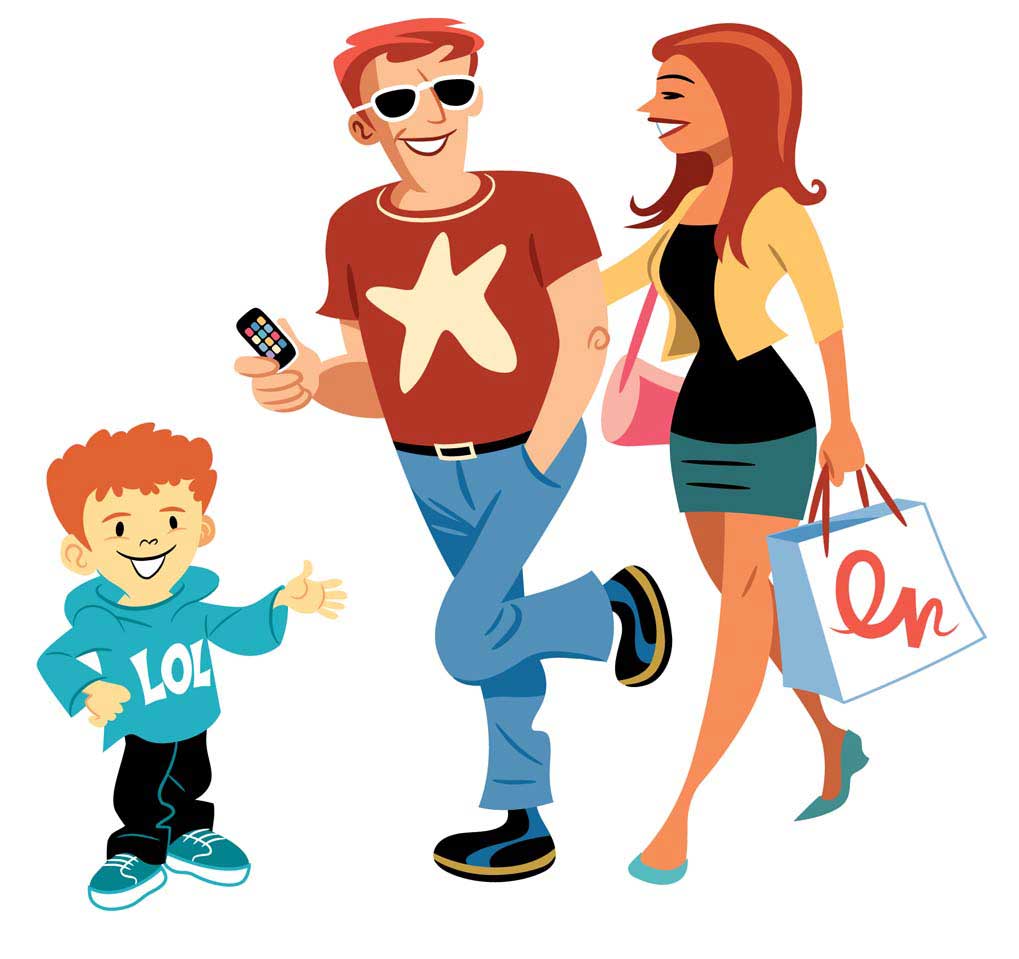 illustration-cartoon-people-illustration-mom-&-dad-shopping-with-son-Geo Parkin