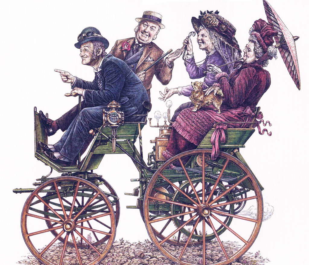 illustration-etching-linework-color-couples-in-1920s-fancy-carriage-Dave Hopkins