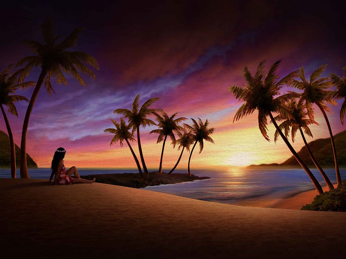 illustration-landscapes-JL_Mahalo island beach at sunset-Jerry LoFaro