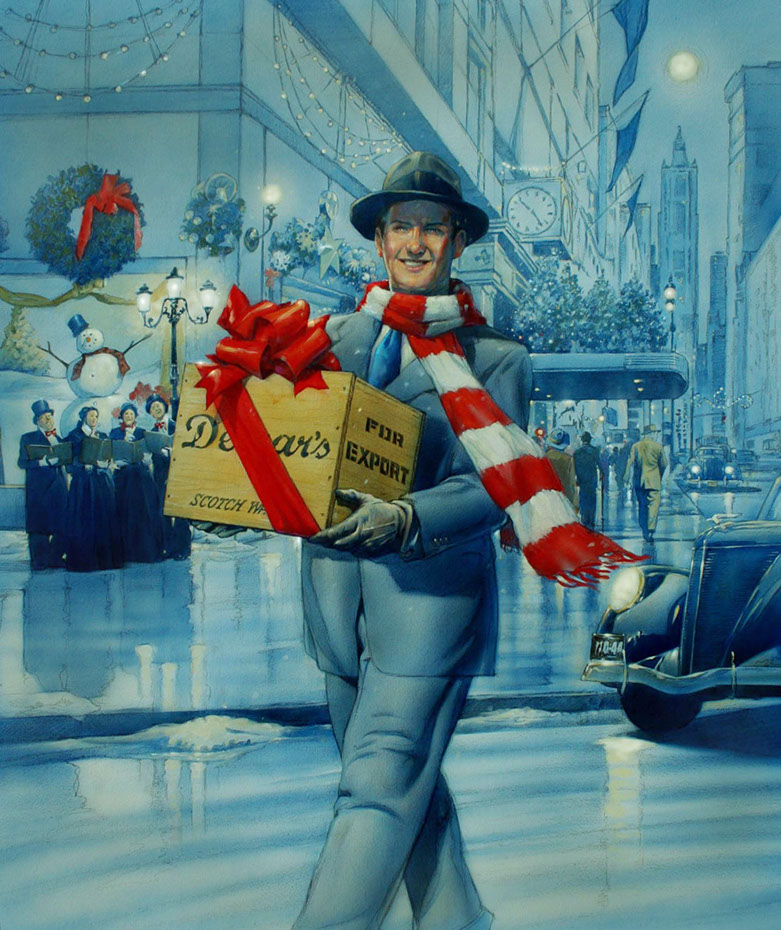illustration-retro_dewars Christmas ad-Bill Garland