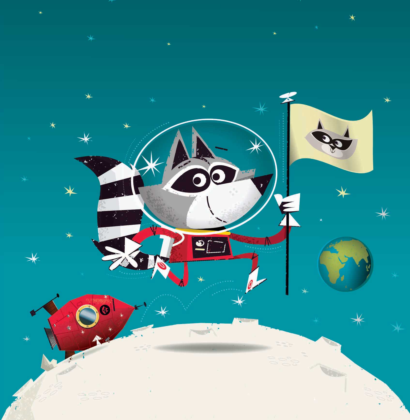 illustration-space-racoon-planting-flag-on-moon-David-Semple