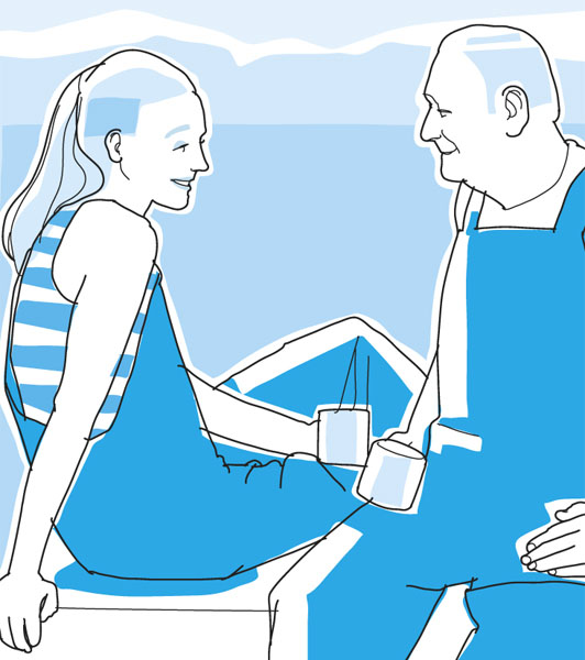 illustration-vector-grandfather drinking coffe with grandaughter-francisco favaro
