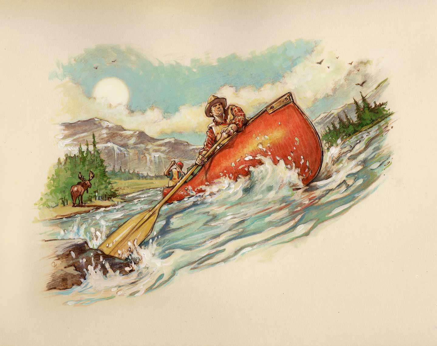 man-steering-canoe-on-river-for-water-skiils
