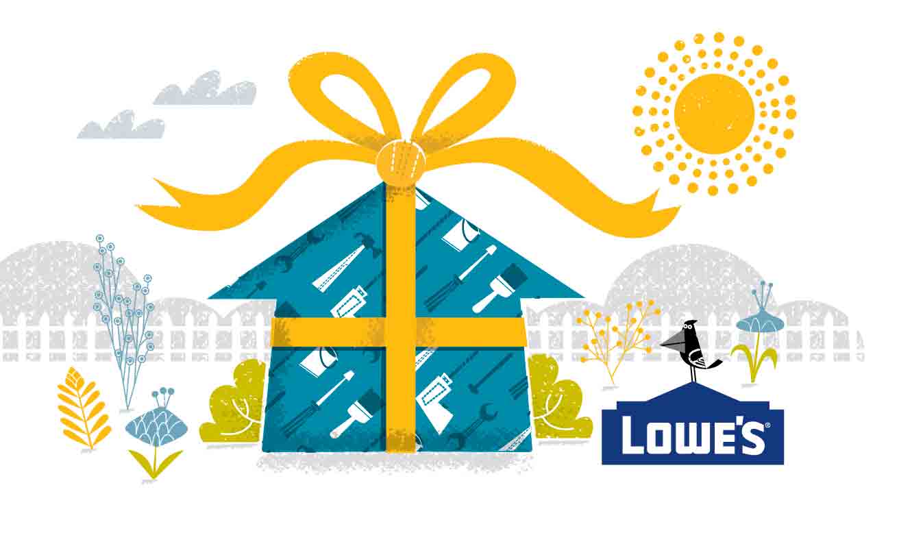 new home wrapped with a bow for gift card art Lowes Home Improvement