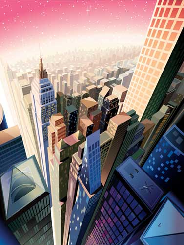 overhead view of new york skyscrapers