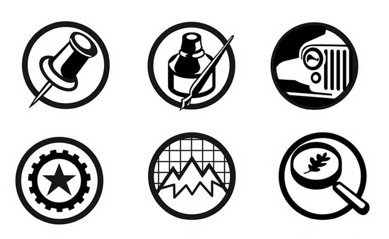 pushpin-inkwell-jeep fender-mountain-magnify glass-icons