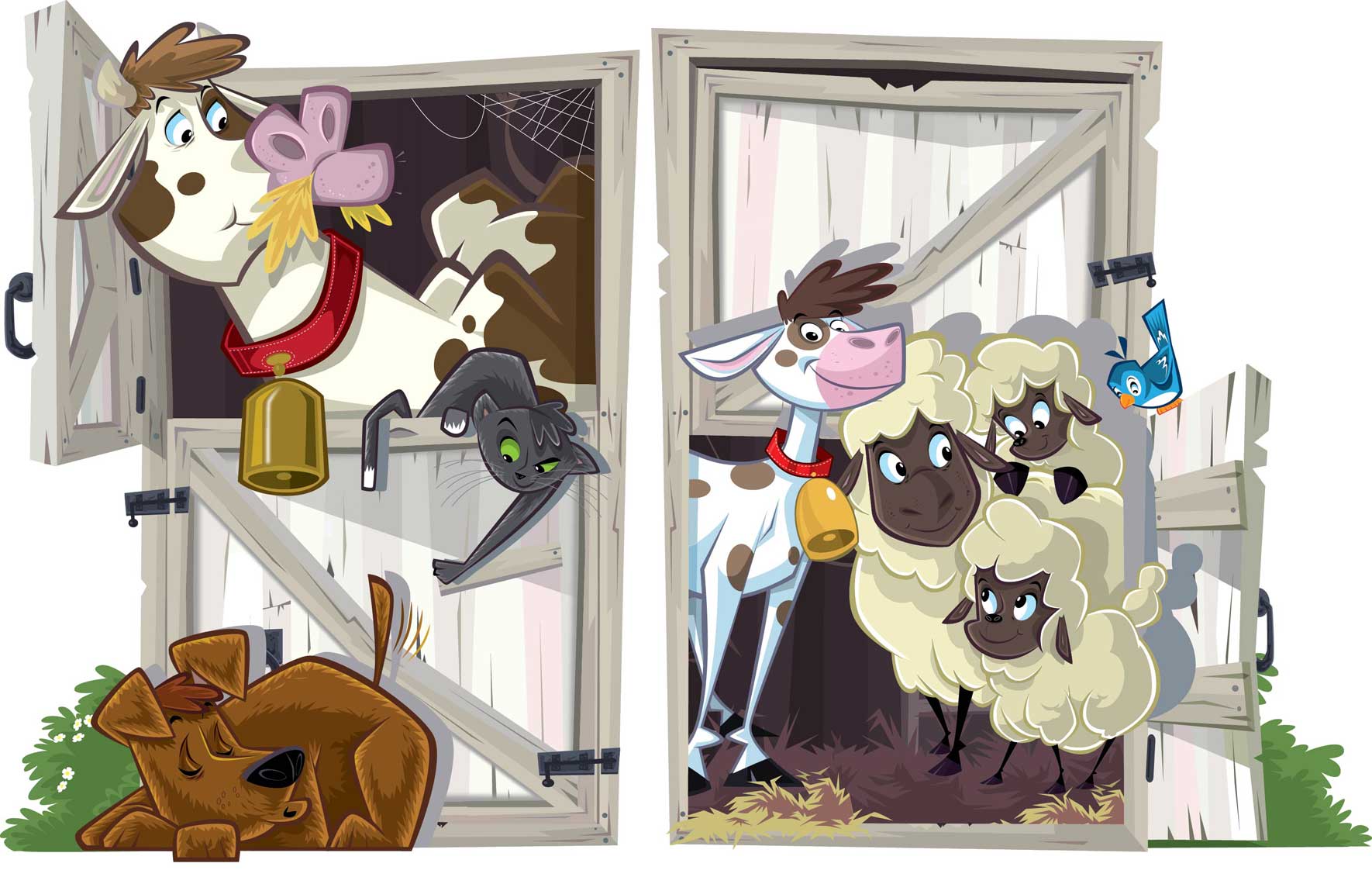 vector illustration-animal characters-shed barn doors