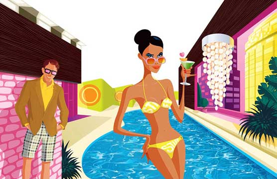 woman in bikini with martini pooside